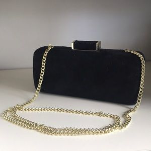 Nine West Black Suede Clutch with a Gold Chain